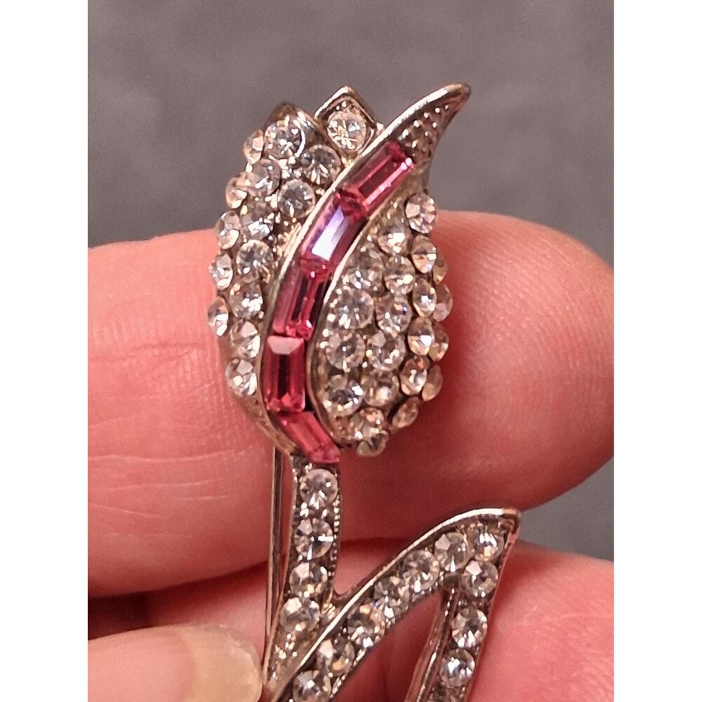Pink Rhinestone Tulip Brooch Vintage Pin - Picture 3 of 4
